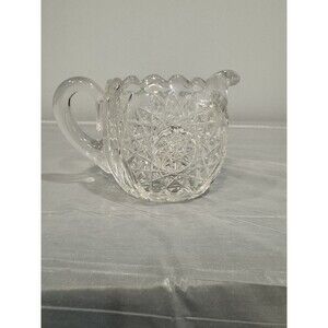 Vintage Cut Crystal Creamer Pitcher Starburst Base Elegant Glass Milk Jug